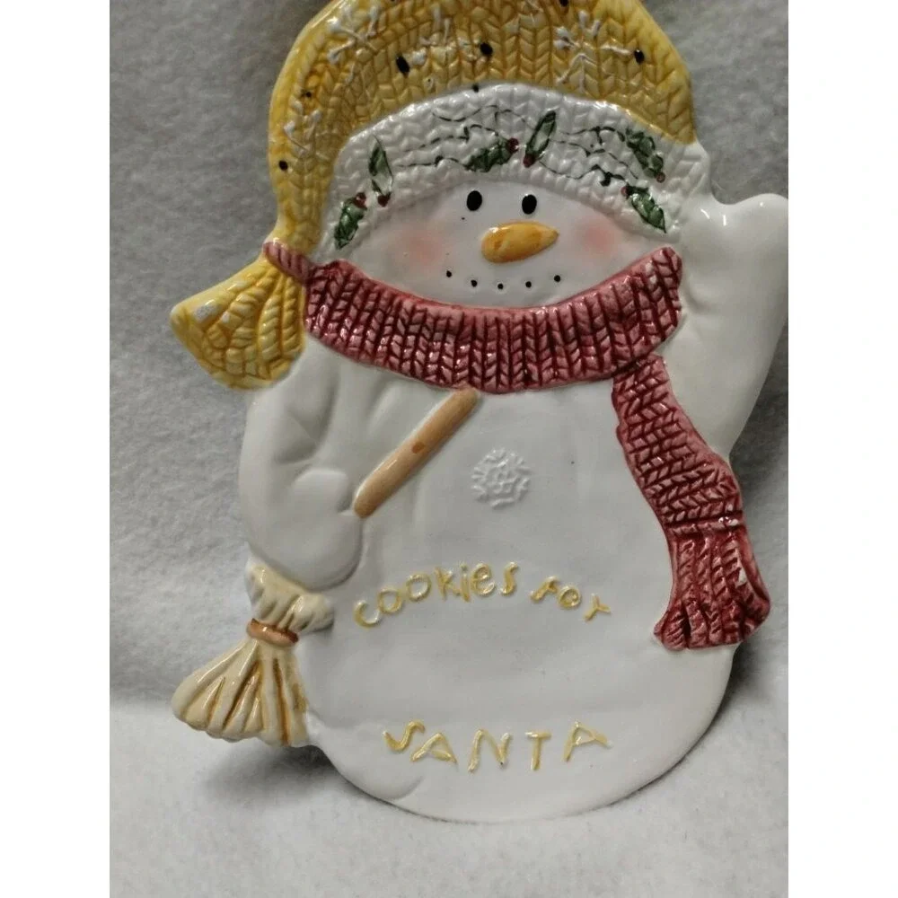 Snowman Cookies for Santa Ceramic Plate Christmas Holiday‎ Cookie Tray